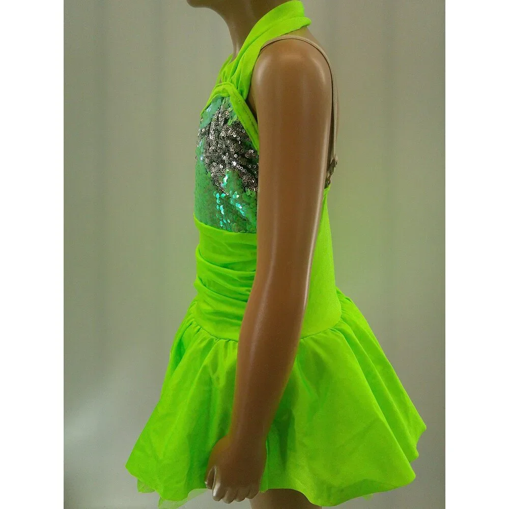 Pre-Owned Dance Costume Medium Child Green Costume Gallery 17300 Jazz Tap Clogg